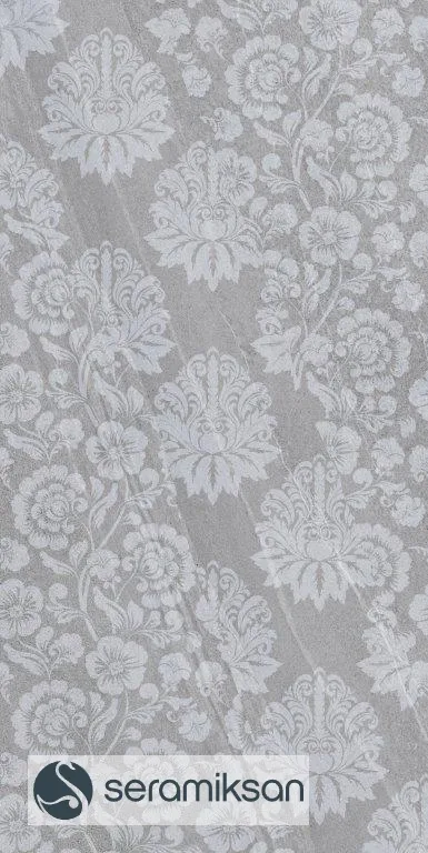 60*120 LECCE DAMASK MOTİF KOYU GRİ