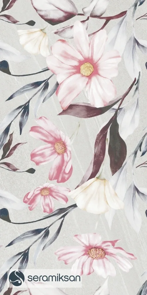 60*120 LECCE FLORAL MOTIF AÇIK GRİ