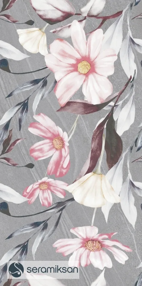 60*120 LECCE FLORAL MOTIF KOYU GRİ