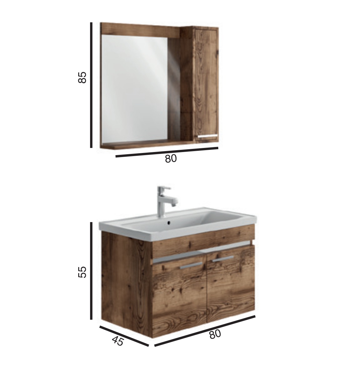 LUSSO 80 cm veya 60 cm Banyo Dolabı görsel 2