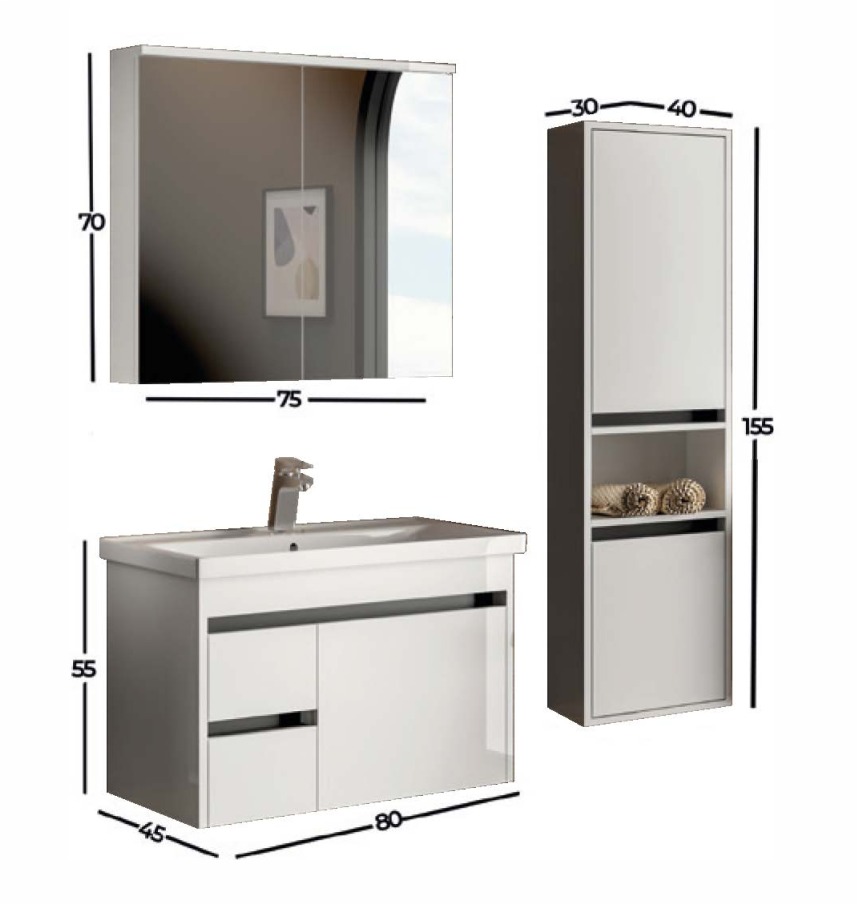 PETRA 80 cm Banyo Dolabı görsel 2