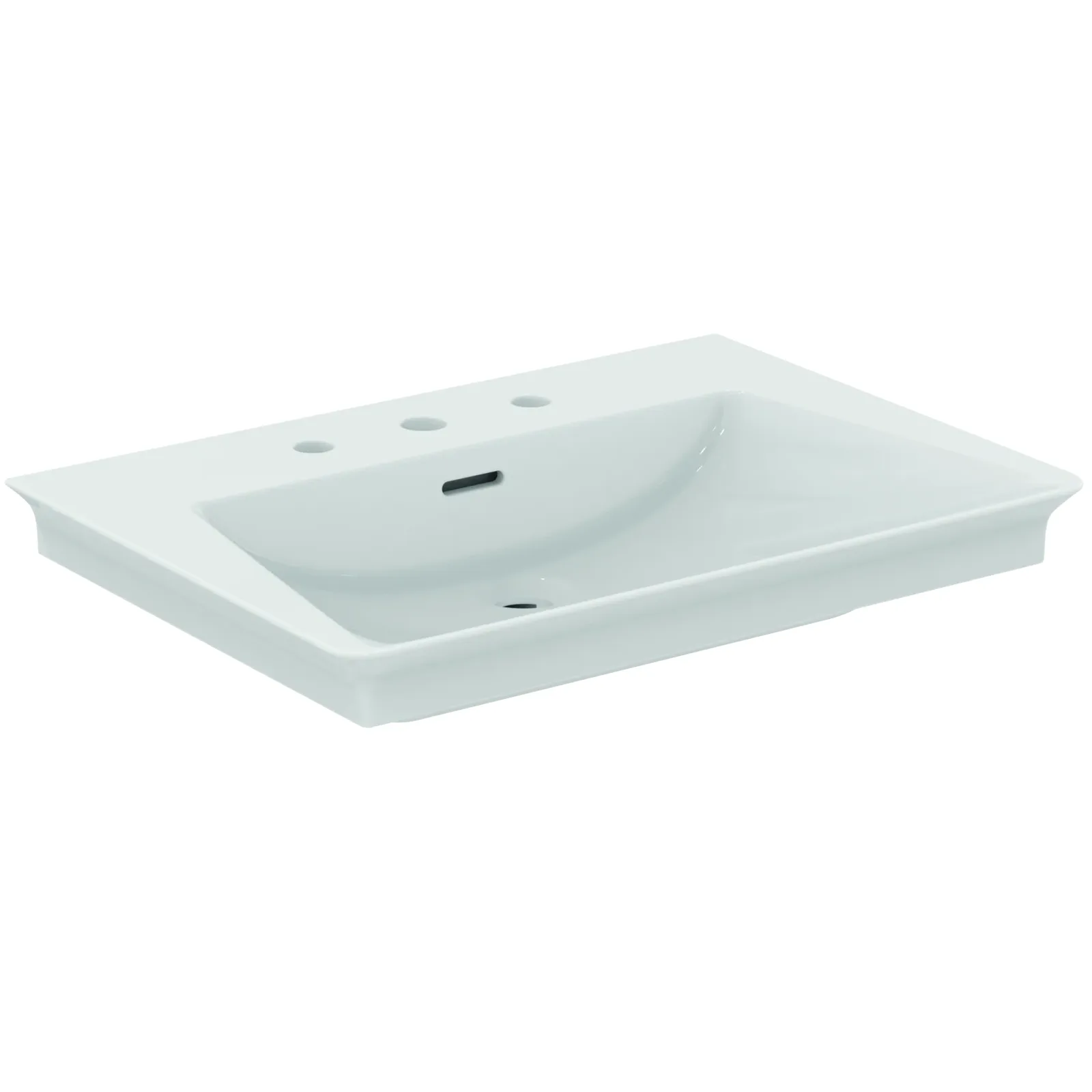 Etajerli Lavabo 660x470x145 mm, 3 batarya delikli, taşma delikli