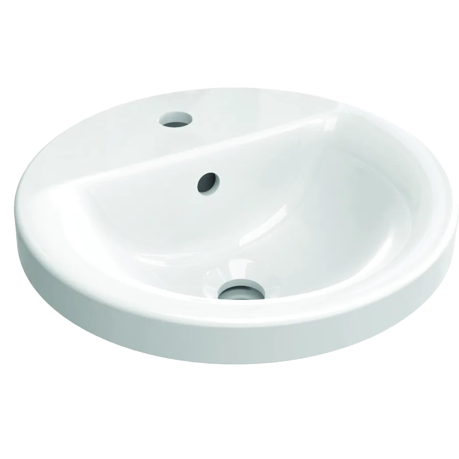 Lavabo 380x380x165 mm, 1 tek batarya delikli, taşma delikli