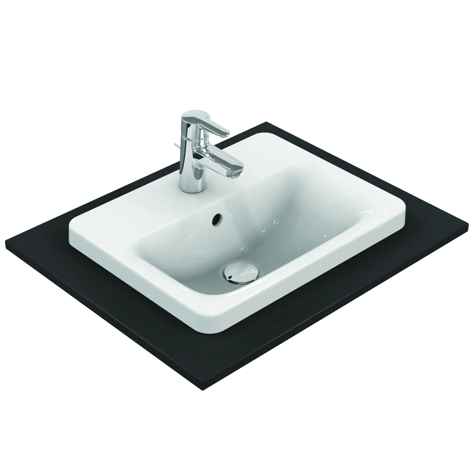 Lavabo 500x390x175 mm, 1 tek batarya delikli, taşma delikli