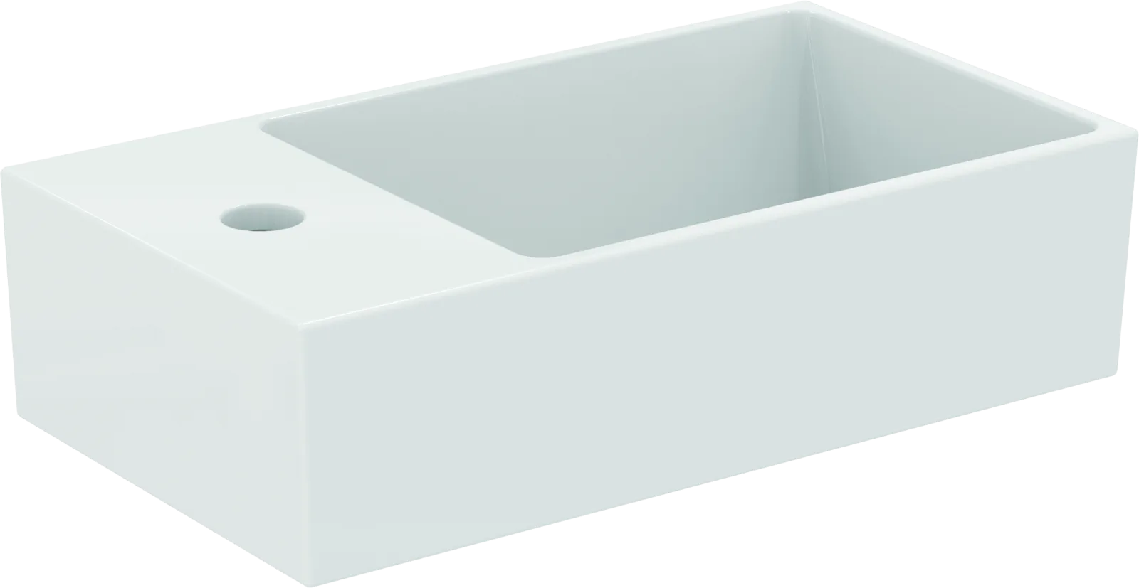 Tezgah Üstü Lavabo 450x250x150 mm, 1 tek batarya delikli, taşma delikli